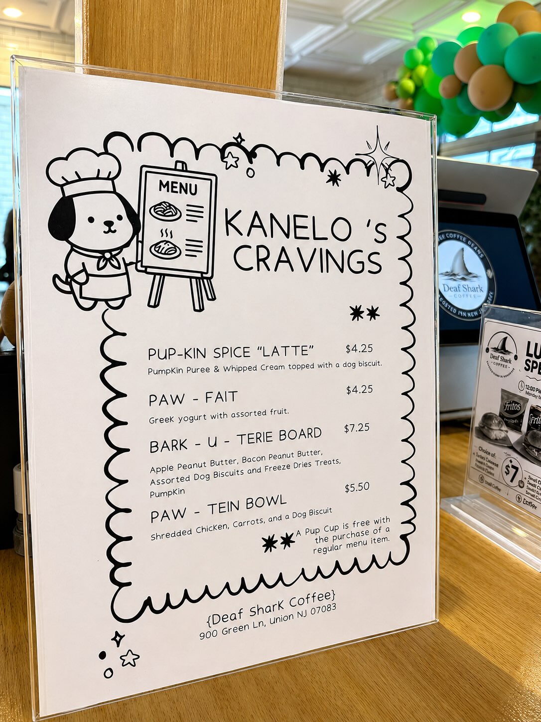 Kanelo's Cravings dog menu at the Puppy Party