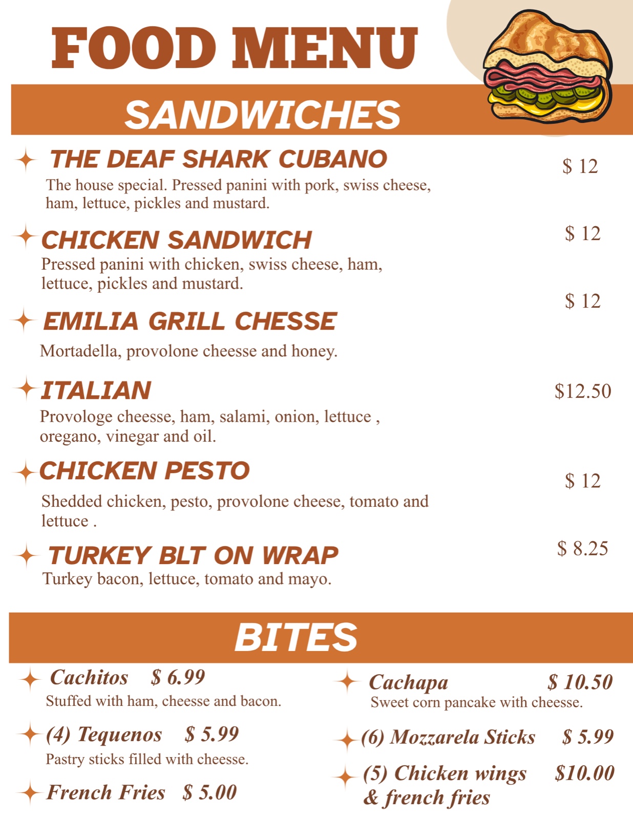 Deaf Shark Coffee Sandwiches and Bites Food Menu